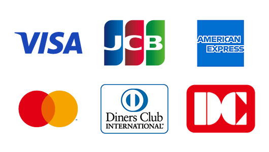 VISA、JCB、アメリカン・エキスプレス、Master Card、ダイナース、DC